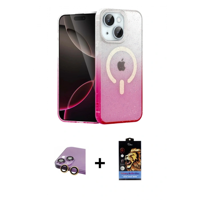 MARSİLYAN™- iPhone 15 Kılıf Eksen Minimal Özel Seri - Siyah Buffer Hayalet Cam Ekran Koruyucu + Raze Metal Kamera Lens - SI