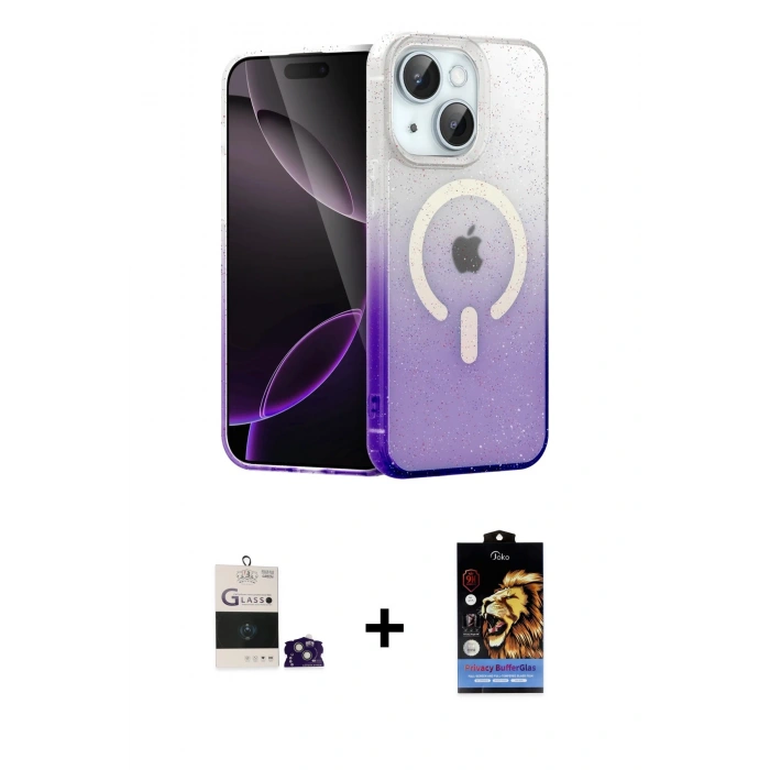 MARSİLYAN™- iPhone 15 Kılıf Eksen Minimal Özel Seri - Siyah Buffer Hayalet Cam Ekran Koruyucu + Bilvis Titan Kamera Lens - YL