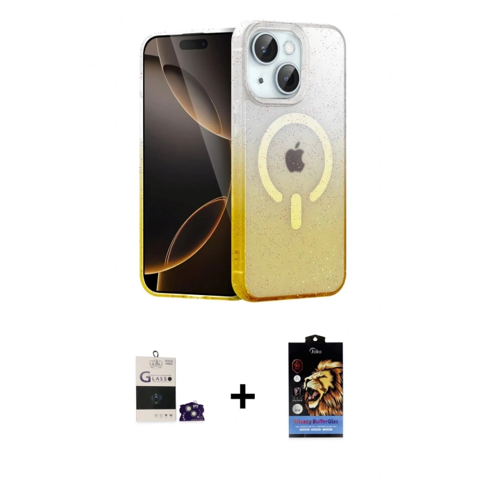 MARSİLYAN™- iPhone 15 Kılıf Eksen Minimal Özel Seri - Siyah Buffer Hayalet Cam Ekran Koruyucu + Bilvis Titan Kamera Lens - YL
