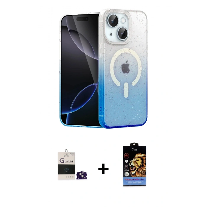 MARSİLYAN™- iPhone 15 Kılıf Eksen Minimal Özel Seri - Siyah Buffer Hayalet Cam Ekran Koruyucu + Bilvis Titan Kamera Lens - YL