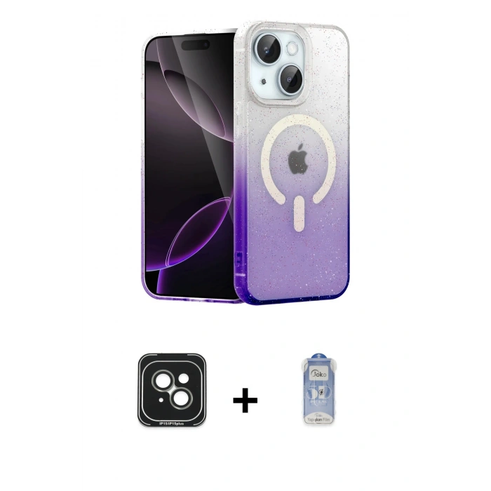MARSİLYAN™- iPhone 15 Kılıf Eksen Minimal Özel Seri - Siyah Joko Magic 5D Cam + PVD Metal Kamera Lens - YL