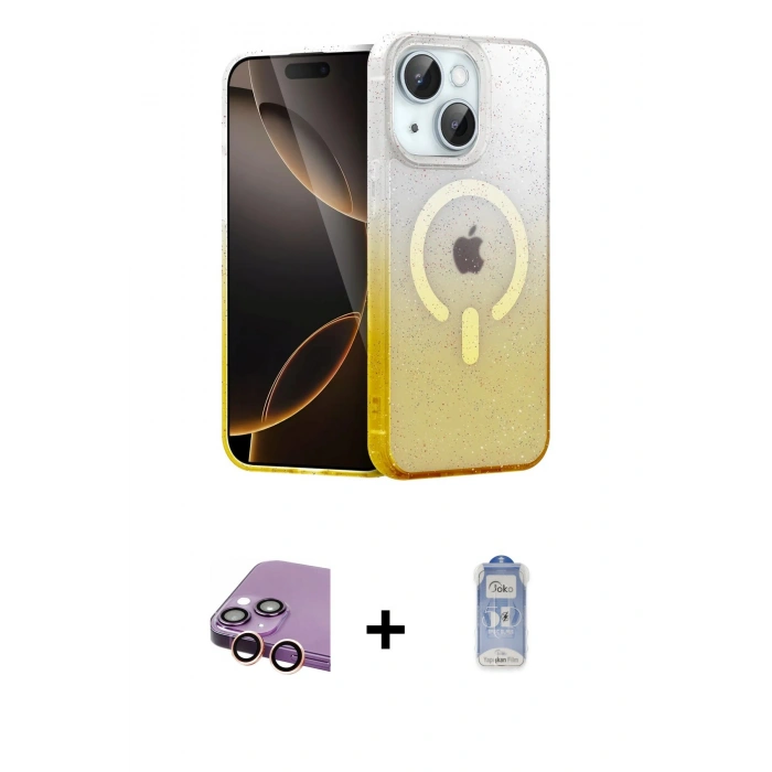 MARSİLYAN™- iPhone 15 Kılıf Eksen Minimal Özel Seri - Siyah Joko Magic 5D Cam + Raze Metal Kamera Lens - PE