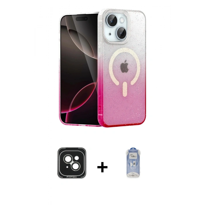 MARSİLYAN™- iPhone 15 Kılıf Eksen Minimal Özel Seri - Siyah Joko Magic 5D Cam + PVD Metal Kamera Lens - YL