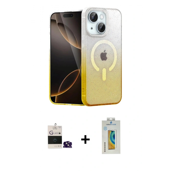MARSİLYAN™- iPhone 15 Kılıf Eksen Minimal Özel Seri - Siyah Polymer Nano Ekran Koruyucu + Bilvis Titan Kamera Lens - PE