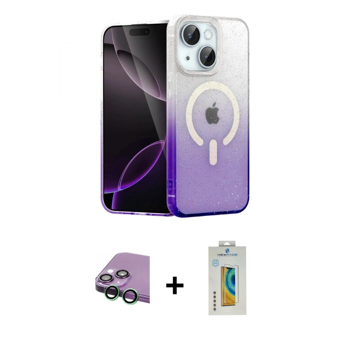 MARSİLYAN™- iPhone 15 Kılıf Eksen Minimal Özel Seri - Siyah Polymer Nano Ekran Koruyucu + Raze Metal Kamera Lens - YL