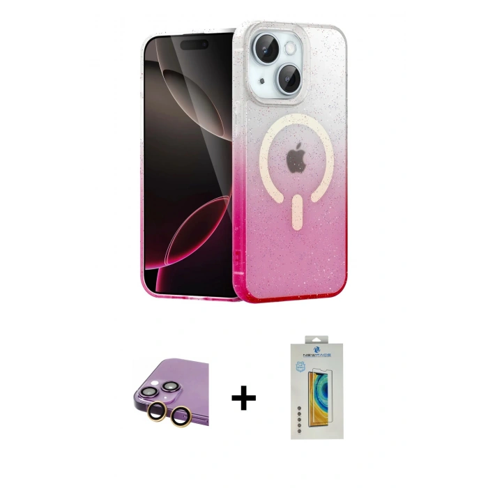 MARSİLYAN™- iPhone 15 Kılıf Eksen Minimal Özel Seri - Siyah Polymer Nano Ekran Koruyucu + Raze Metal Kamera Lens - SI