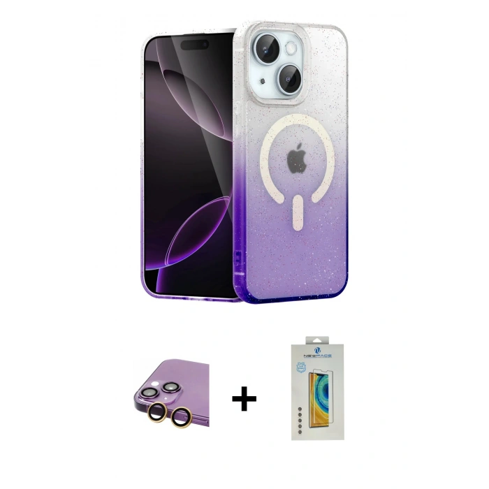 MARSİLYAN™- iPhone 15 Kılıf Eksen Minimal Özel Seri - Siyah Polymer Nano Ekran Koruyucu + Raze Metal Kamera Lens - SI
