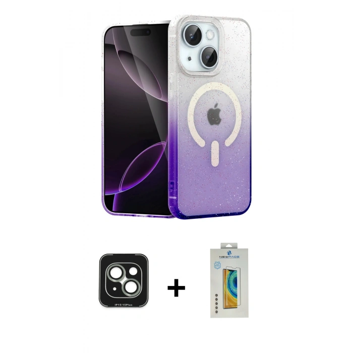 MARSİLYAN™- iPhone 15 Kılıf Eksen Minimal Özel Seri - Siyah Polymer Nano Ekran Koruyucu + PVD Metal Kamera Lens - YL