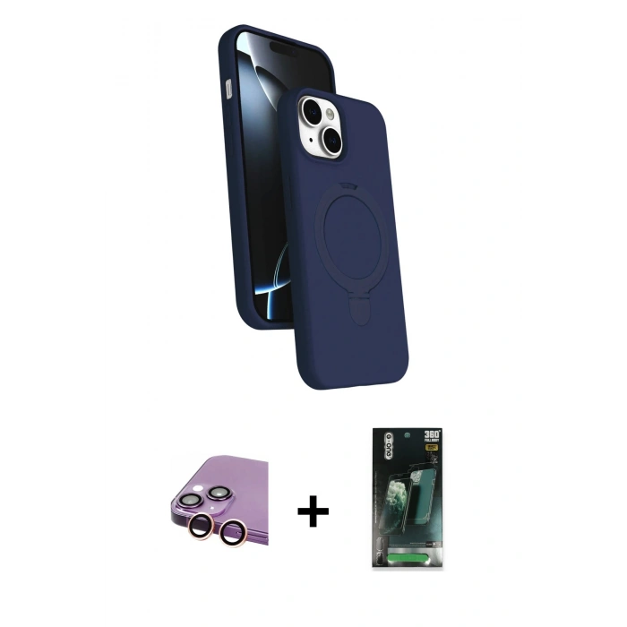 MARSİLYAN™- iPhone 15 Kılıf İz Işık Koleksiyonu - Şeffaf 360 Full Body Arka Koruyucu + Raze Metal Kamera Lens - PE