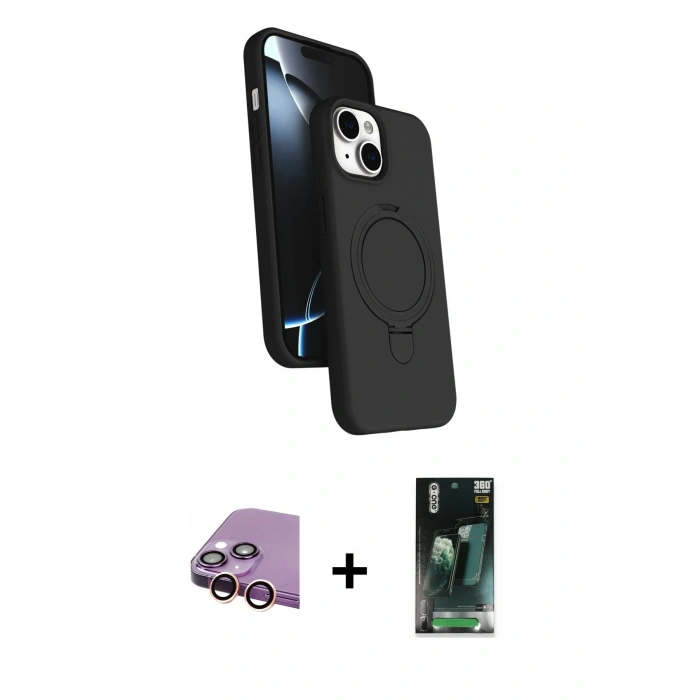 MARSİLYAN™- iPhone 15 Kılıf İz Işık Koleksiyonu - Şeffaf 360 Full Body Arka Koruyucu + Raze Metal Kamera Lens - PE