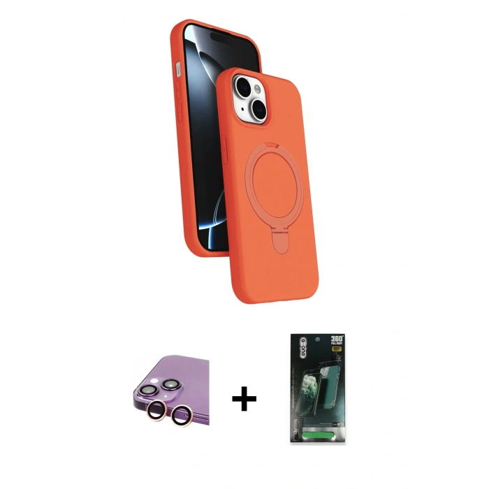 MARSİLYAN™- iPhone 15 Kılıf İz Işık Koleksiyonu - Şeffaf 360 Full Body Arka Koruyucu + Raze Metal Kamera Lens - PE