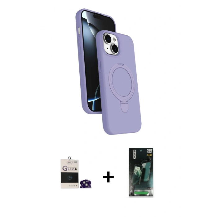 MARSİLYAN™- iPhone 15 Kılıf İz Işık Koleksiyonu - Siyah 360 Mat Full Body Arka Koruyucu + Bilvis Titan Kamera Lens - YL