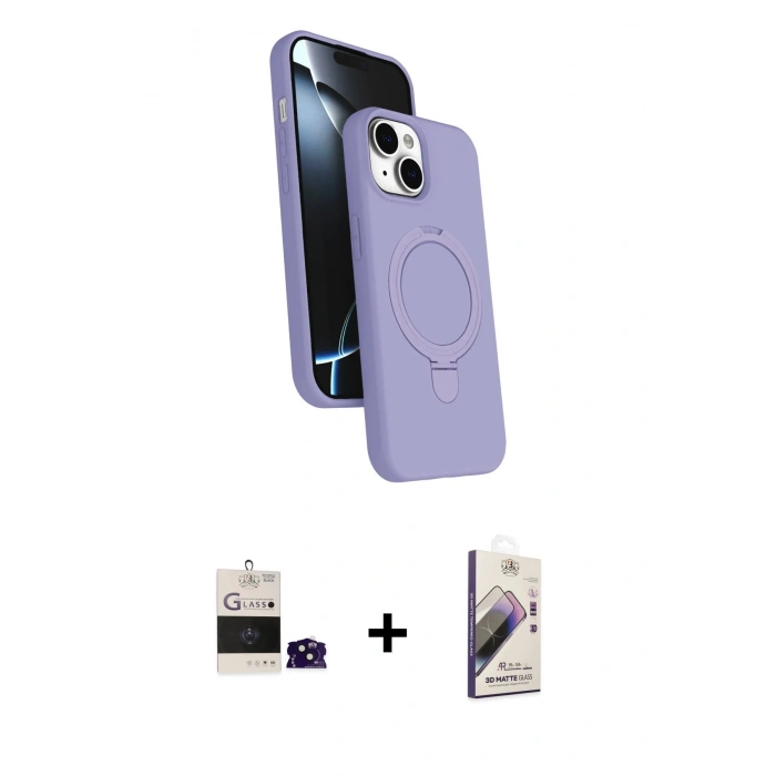 MARSİLYAN™- iPhone 15 Kılıf İz Işık Koleksiyonu - Siyah Bilvis 3D Mat Cam Ekran Koruyucu + Bilvis Titan Kamera Lens - SH
