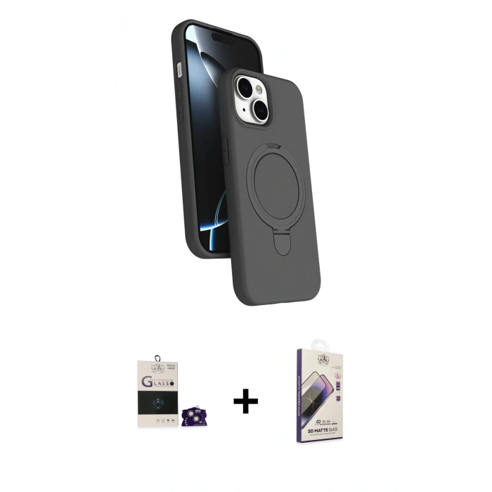 MARSİLYAN™- iPhone 15 Kılıf İz Işık Koleksiyonu - Siyah Bilvis 3D Mat Cam Ekran Koruyucu + Bilvis Titan Kamera Lens - YL