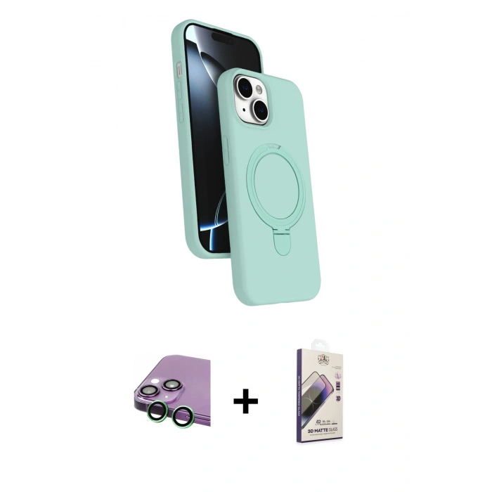 MARSİLYAN™- iPhone 15 Kılıf İz Işık Koleksiyonu - Siyah Bilvis 3D Mat Cam Ekran Koruyucu + Raze Metal Kamera Lens - YL