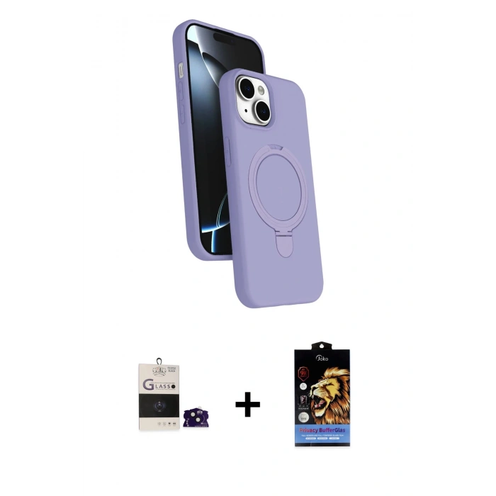MARSİLYAN™- iPhone 15 Kılıf İz Işık Koleksiyonu - Siyah Buffer Hayalet Cam Ekran Koruyucu + Bilvis Titan Kamera Lens - SH