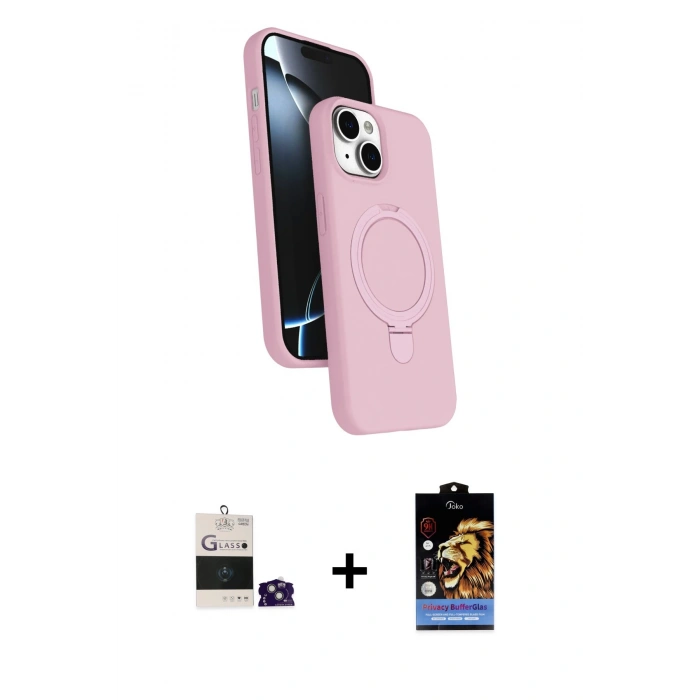 MARSİLYAN™- iPhone 15 Kılıf İz Işık Koleksiyonu - Siyah Buffer Hayalet Cam Ekran Koruyucu + Bilvis Titan Kamera Lens - YL