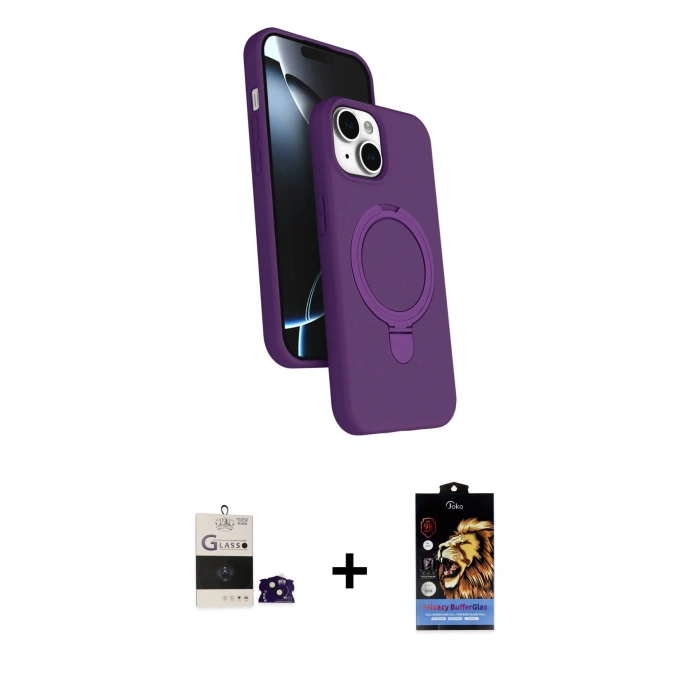 MARSİLYAN™- iPhone 15 Kılıf İz Işık Koleksiyonu - Siyah Buffer Hayalet Cam Ekran Koruyucu + Bilvis Titan Kamera Lens - SH