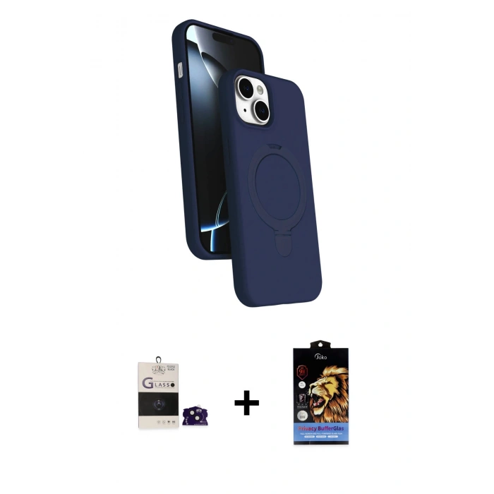 MARSİLYAN™- iPhone 15 Kılıf İz Işık Koleksiyonu - Siyah Buffer Hayalet Cam Ekran Koruyucu + Bilvis Titan Kamera Lens - SH