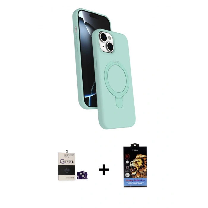 MARSİLYAN™- iPhone 15 Kılıf İz Işık Koleksiyonu - Siyah Buffer Hayalet Cam Ekran Koruyucu + Bilvis Titan Kamera Lens - SH