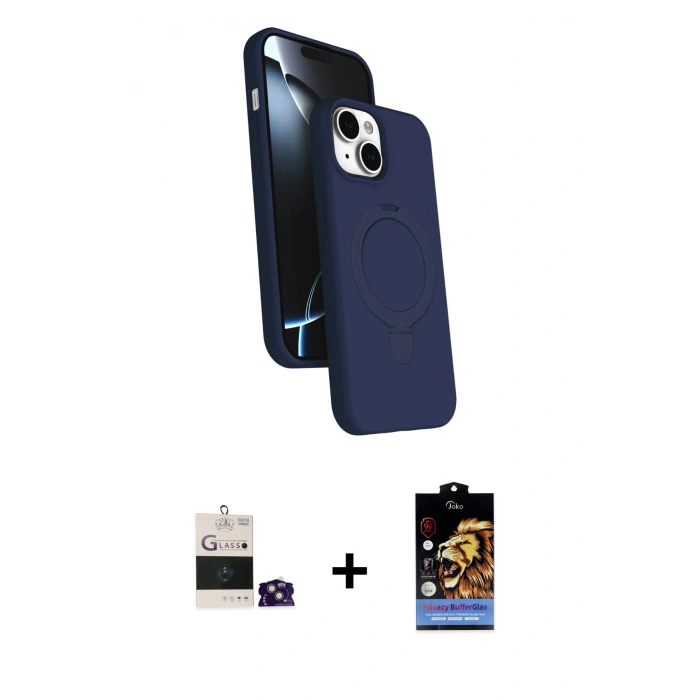 MARSİLYAN™- iPhone 15 Kılıf İz Işık Koleksiyonu - Siyah Buffer Hayalet Cam Ekran Koruyucu + Bilvis Titan Kamera Lens - YL