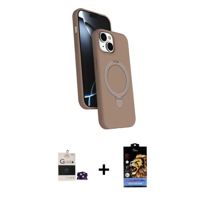 MARSİLYAN™- iPhone 15 Kılıf İz Işık Koleksiyonu - Siyah Buffer Hayalet Cam Ekran Koruyucu + Bilvis Titan Kamera Lens - PE