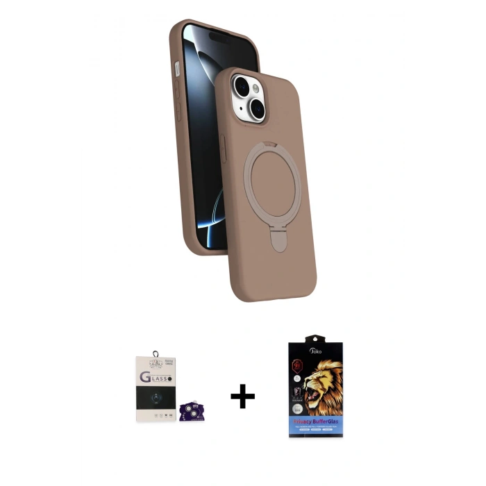 MARSİLYAN™- iPhone 15 Kılıf İz Işık Koleksiyonu - Siyah Buffer Hayalet Cam Ekran Koruyucu + Yeşil Bilvis Titan Kamera Lens