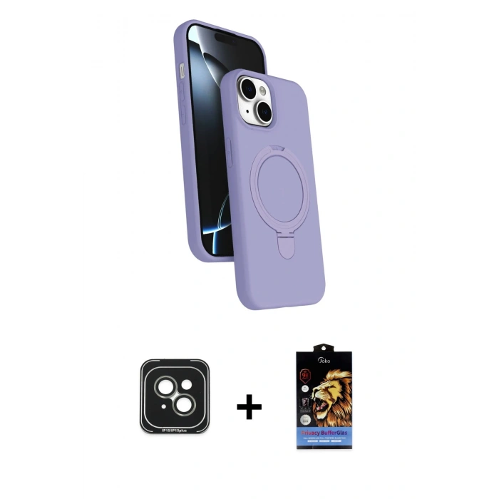 MARSİLYAN™- iPhone 15 Kılıf İz Işık Koleksiyonu - Siyah Buffer Hayalet Cam Ekran Koruyucu + PVD Metal Kamera Lens - YL