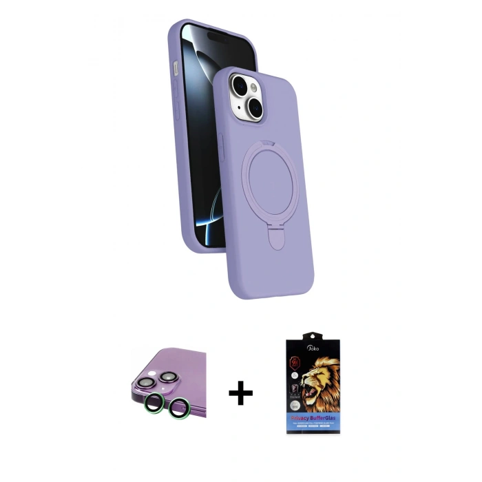 MARSİLYAN™- iPhone 15 Kılıf İz Işık Koleksiyonu - Siyah Buffer Hayalet Cam Ekran Koruyucu + Yeşil Raze Metal Kamera Lens