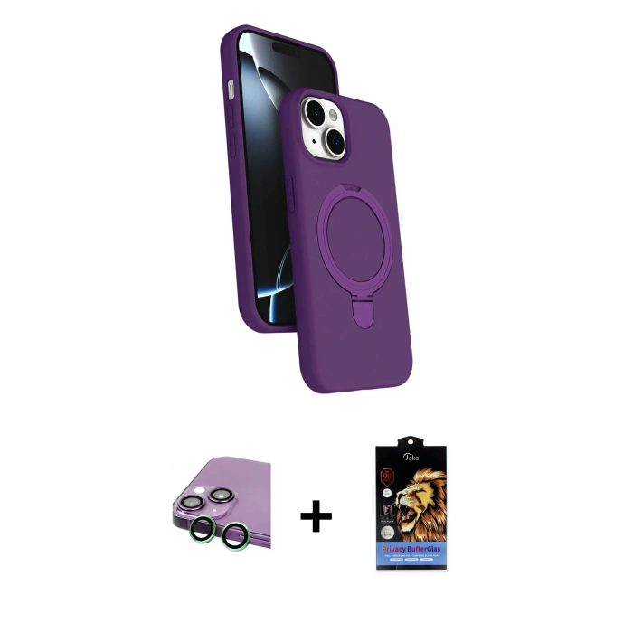 MARSİLYAN™- iPhone 15 Kılıf İz Işık Koleksiyonu - Siyah Buffer Hayalet Cam Ekran Koruyucu + Yeşil Raze Metal Kamera Lens