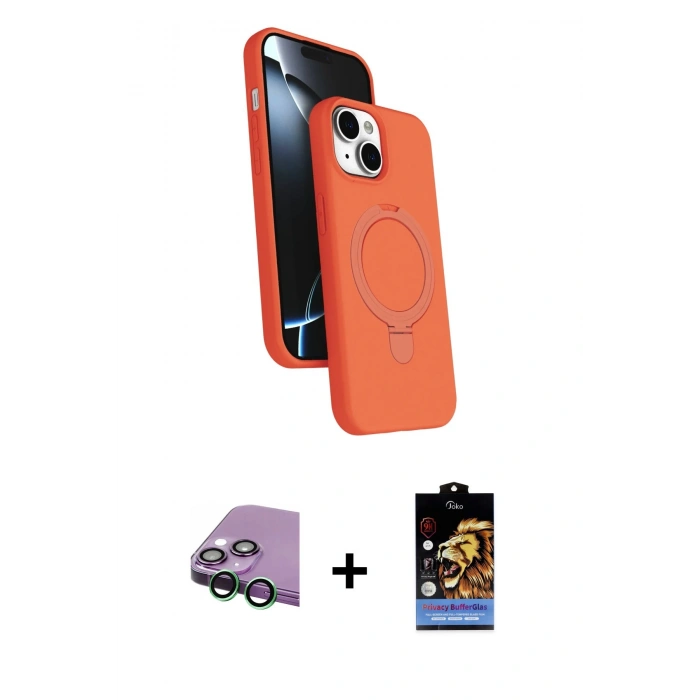 MARSİLYAN™- iPhone 15 Kılıf İz Işık Koleksiyonu - Siyah Buffer Hayalet Cam Ekran Koruyucu + Yeşil Raze Metal Kamera Lens
