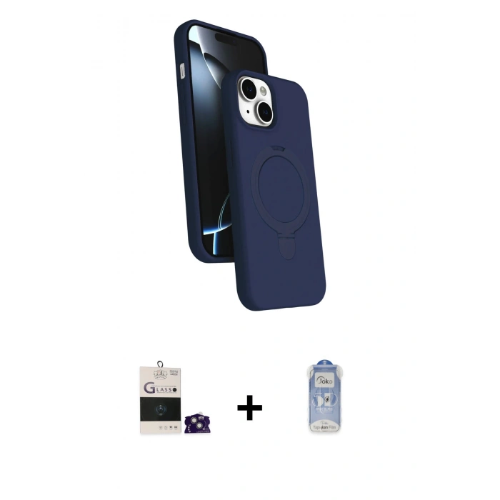 MARSİLYAN™- iPhone 15 Kılıf İz Işık Koleksiyonu - Siyah Joko Magic 5D Cam + Bilvis Titan Kamera Lens - YL