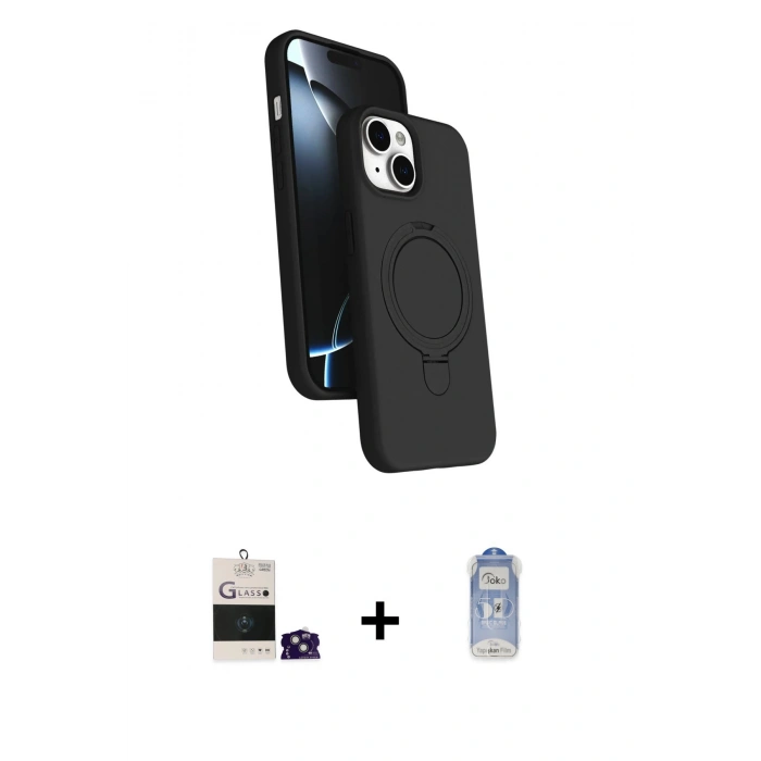 MARSİLYAN™- iPhone 15 Kılıf İz Işık Koleksiyonu - Siyah Joko Magic 5D Cam + Bilvis Titan Kamera Lens - YL