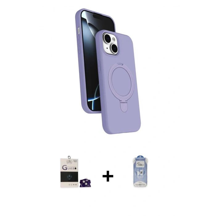 MARSİLYAN™- iPhone 15 Kılıf İz Işık Koleksiyonu - Siyah Joko Magic 5D Cam + Bilvis Titan Kamera Lens - YL