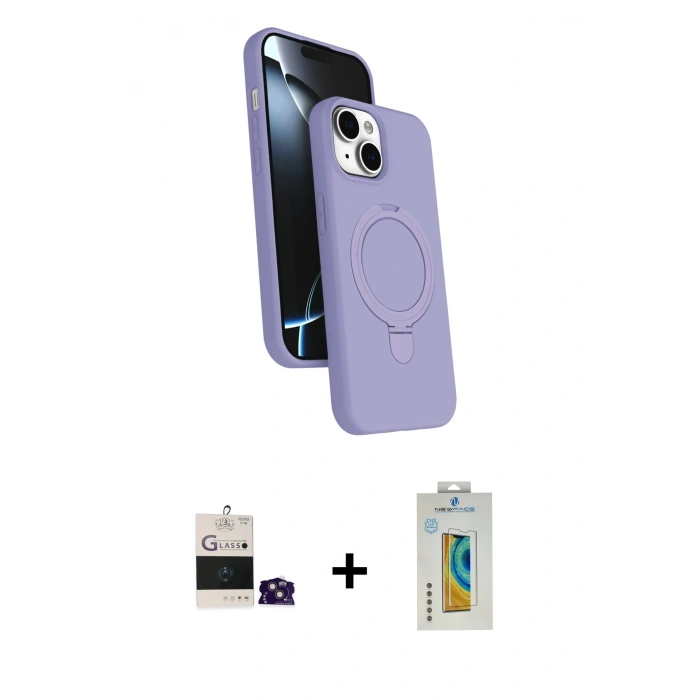 MARSİLYAN™- iPhone 15 Kılıf İz Işık Koleksiyonu - Siyah Polymer Nano Ekran Koruyucu + Bilvis Titan Kamera Lens - PE