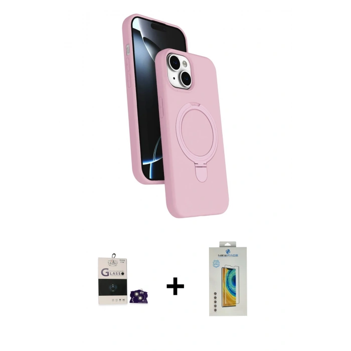 MARSİLYAN™- iPhone 15 Kılıf İz Işık Koleksiyonu - Siyah Polymer Nano Ekran Koruyucu + Bilvis Titan Kamera Lens - PE