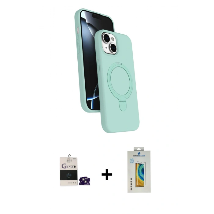 MARSİLYAN™- iPhone 15 Kılıf İz Işık Koleksiyonu - Siyah Polymer Nano Ekran Koruyucu + Bilvis Titan Kamera Lens - PE