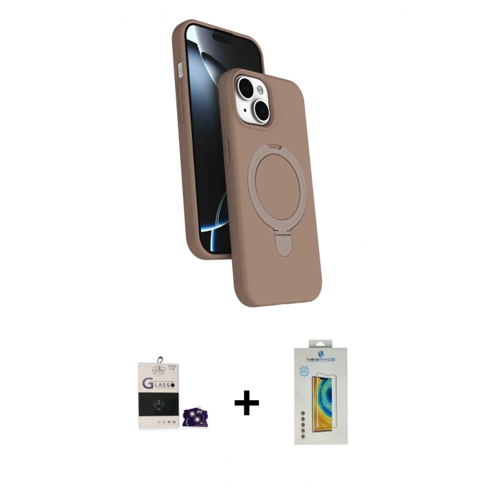 MARSİLYAN™- iPhone 15 Kılıf İz Işık Koleksiyonu - Siyah Polymer Nano Ekran Koruyucu + Bilvis Titan Kamera Lens - PE