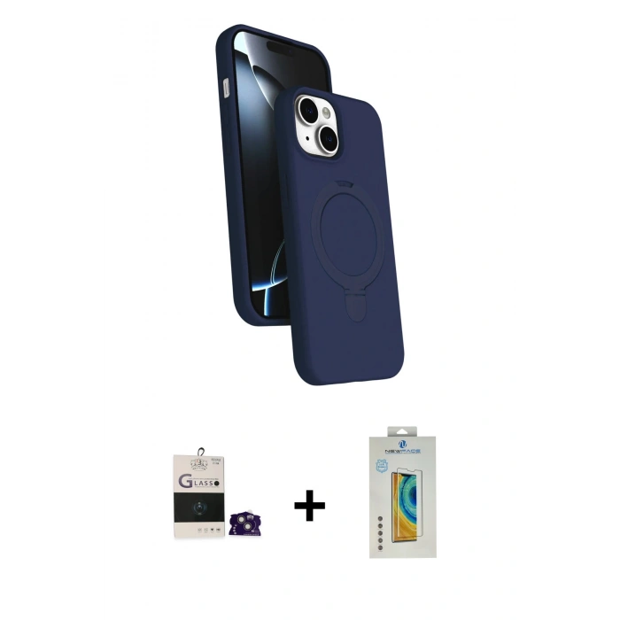 MARSİLYAN™- iPhone 15 Kılıf İz Işık Koleksiyonu - Siyah Polymer Nano Ekran Koruyucu + Bilvis Titan Kamera Lens - PE