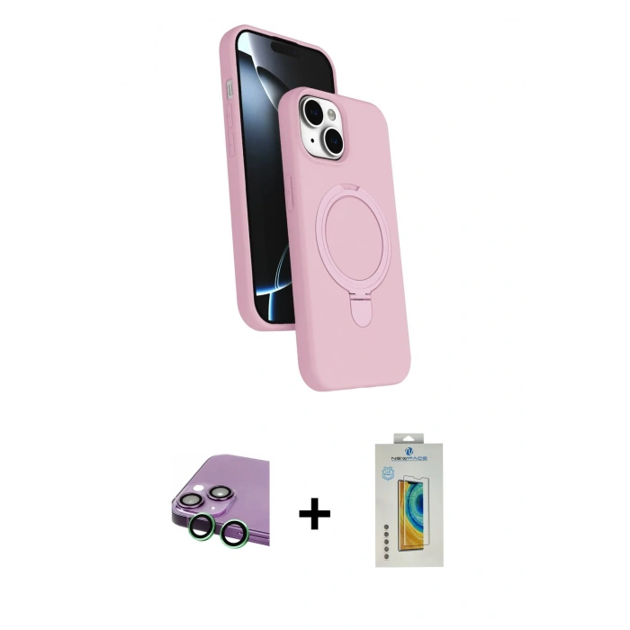 MARSİLYAN™- iPhone 15 Kılıf İz Işık Koleksiyonu - Siyah Polymer Nano Ekran Koruyucu + Raze Metal Kamera Lens - YL