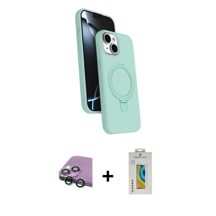 MARSİLYAN™- iPhone 15 Kılıf İz Işık Koleksiyonu - Siyah Polymer Nano Ekran Koruyucu + Raze Metal Kamera Lens - YL