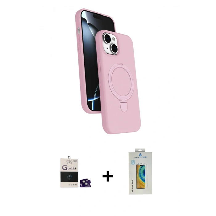 MARSİLYAN™- iPhone 15 Kılıf İz Işık Koleksiyonu - Siyah Polymer Nano Ekran Koruyucu + Bilvis Titan Kamera Lens - YL