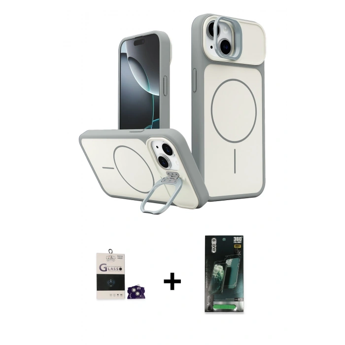 MARSİLYAN™- iPhone 15 Kılıf İz Modern Prime - Şeffaf 360 Full Body Arka Koruyucu + Bilvis Titan Kamera Lens - YL
