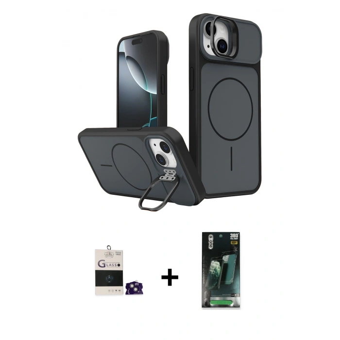 MARSİLYAN™- iPhone 15 Kılıf İz Modern Prime - Şeffaf 360 Full Body Arka Koruyucu + Bilvis Titan Kamera Lens - YL