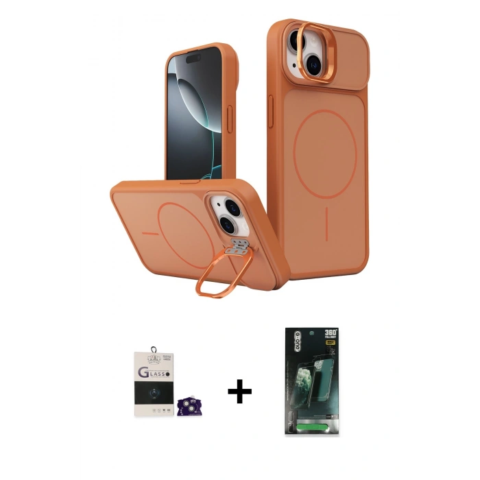 MARSİLYAN™- iPhone 15 Kılıf İz Modern Prime - Şeffaf 360 Full Body Arka Koruyucu + Bilvis Titan Kamera Lens - YL