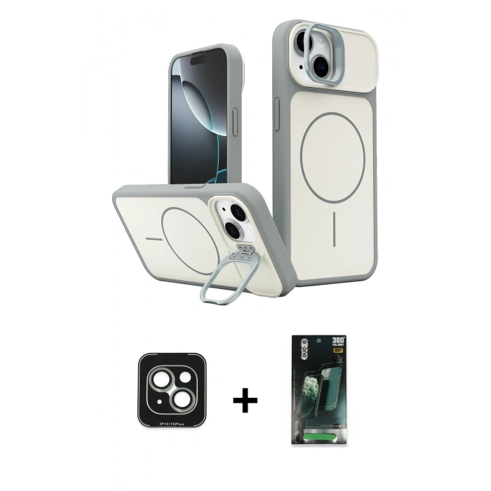 MARSİLYAN™- iPhone 15 Kılıf İz Modern Prime - Şeffaf 360 Full Body Arka Koruyucu + PVD Metal Kamera Lens - YL