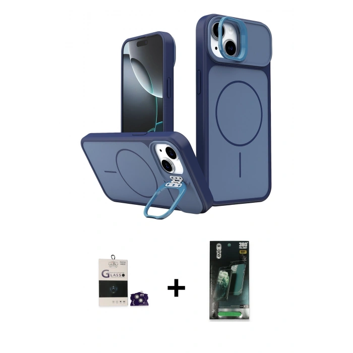 MARSİLYAN™- iPhone 15 Kılıf İz Modern Prime - Siyah 360 Mat Full Body Arka Koruyucu + Bilvis Titan Kamera Lens - YL