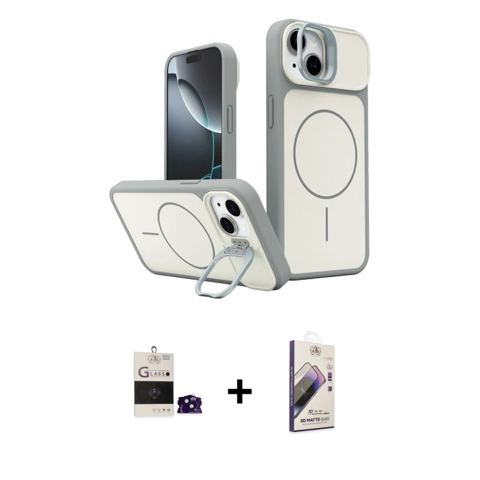 MARSİLYAN™- iPhone 15 Kılıf İz Modern Prime - Siyah Bilvis 3D Mat Cam Ekran Koruyucu + Bilvis Titan Kamera Lens - SH