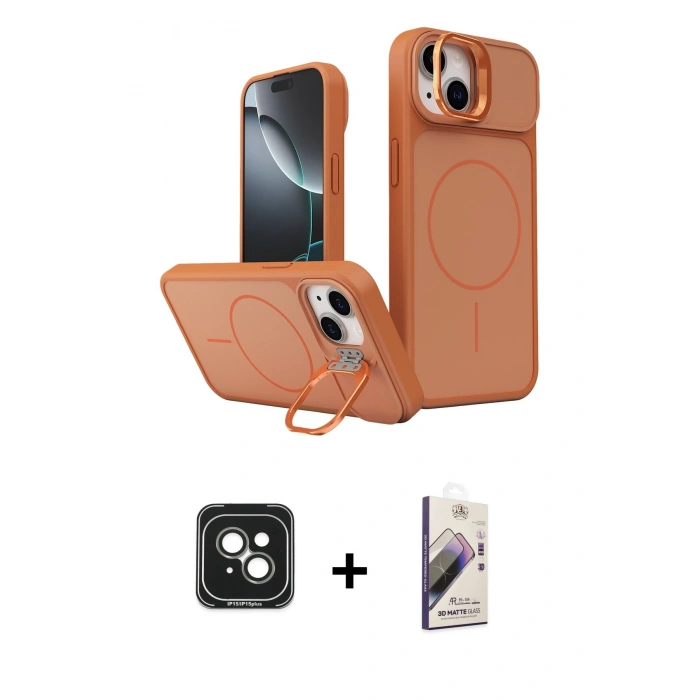 MARSİLYAN™- iPhone 15 Kılıf İz Modern Prime - Siyah Bilvis 3D Mat Cam Ekran Koruyucu + PVD Metal Kamera Lens - YL
