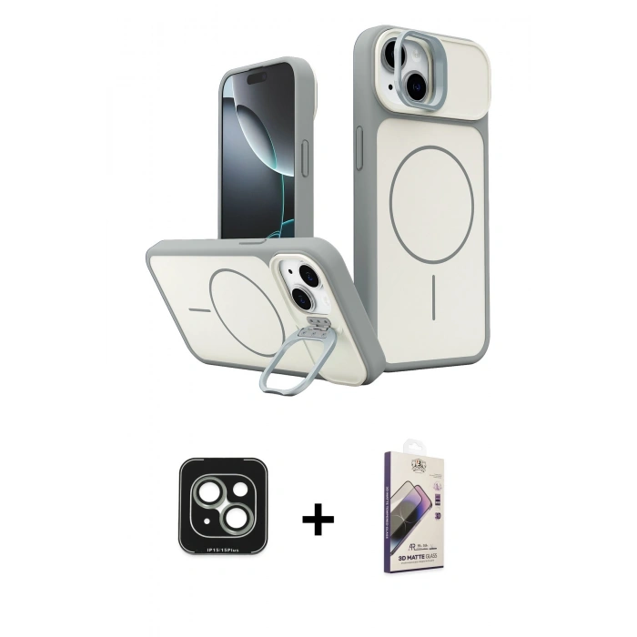 MARSİLYAN™- iPhone 15 Kılıf İz Modern Prime - Siyah Bilvis 3D Mat Cam Ekran Koruyucu + PVD Metal Kamera Lens - YL